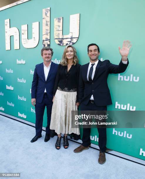 Beau Willimon, Natasha McElhone and Jordan Tappis attend 2018 Hulu Upfront at La Sirena on May 2, 2018 in New York City.