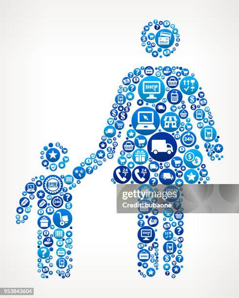 mother & boy family shopping and e-commerce background pattern - children coding stock illustrations