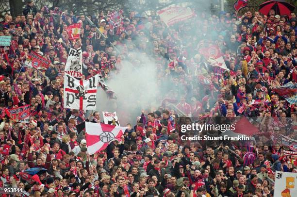 Bayern Munich fans during the German Bundesliga match against Eintracht Frankfurt played at the Waldstadion, in Frankfurt, Germany. Bayern Munich won...