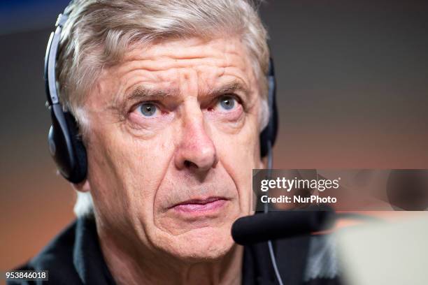 Arsenal FC coach Arsene Wenger during press conference day before Europa League Semi Finals First Leg at Wanda Metropolitano in Madrid, Spain. May...