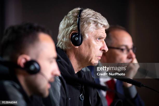 Arsenal FC coach Arsene Wenger during press conference day before Europa League Semi Finals First Leg at Wanda Metropolitano in Madrid, Spain. May...