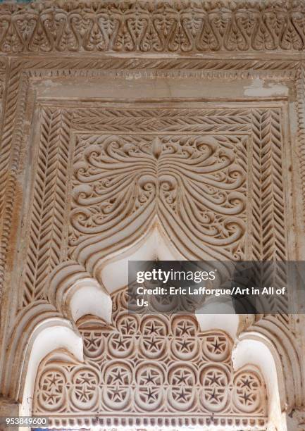 Gypsum decoration of the internal walls of hussein y. Al-rifai"u2019s house, Jizan Region, Farasan island, Saudi Arabia on January 14, 2010 in...