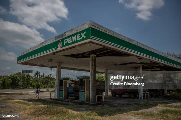 An abandoned Petroleos Mexicanos gas station stands in Nacajuca, Tabasco State, Mexico, on Thursday, April 19, 2018. In Mexico's oil heartland,...