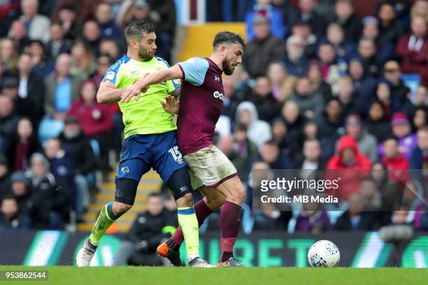 Aston Villa v Derby County - Sky Bet Championship"nBIRMINGHAM, ENGLAND Bradley Johnson of Derby County challenges Aston Villa's Robert Snodgrass