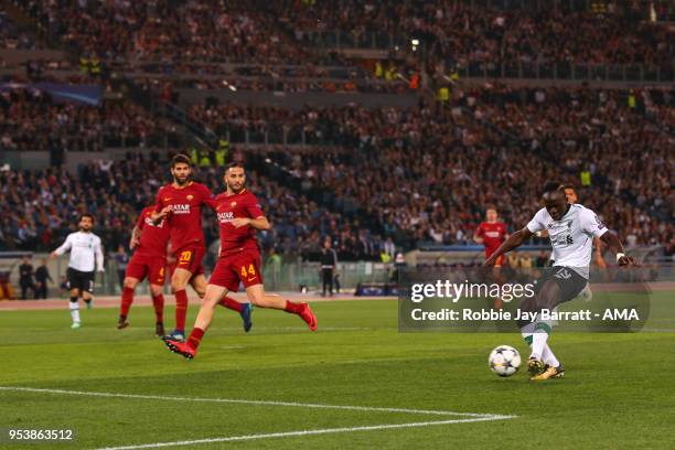 Sadio Mane of Liverpool scores a goal to make it 0-1 during the UEFA Champions League Semi Final Second Leg match between A.S. Roma and Liverpool at...