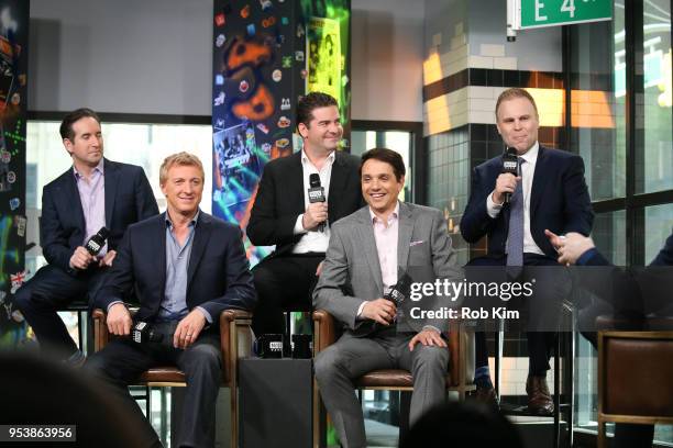 Hayden Schlossberg, William Zabka, Jon Hurwitz, Ralph Macchio and Josh Heald attend the Build Series at Build Studio on May 2, 2018 in New York City.