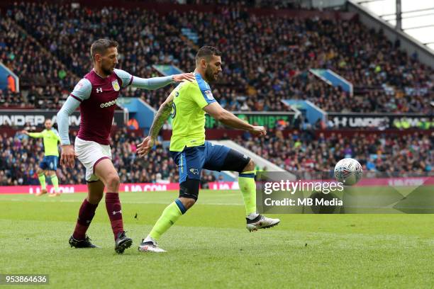 Aston Villa v Derby County - Sky Bet Championship"nBIRMINGHAM, ENGLAND bradley Johnson, of Derby County, is closed down by, Aston Villa's Conor...