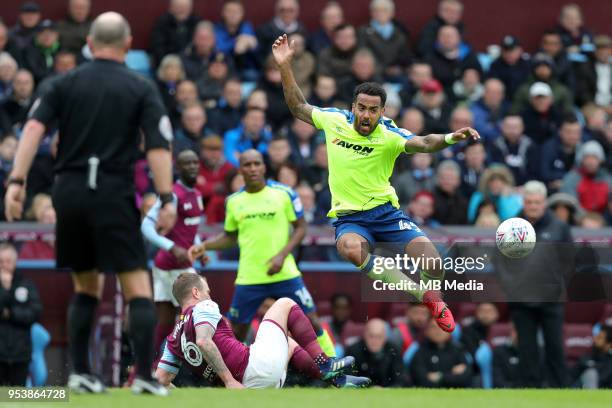 Aston Villa v Derby County - Sky Bet Championship"nBIRMINGHAM, ENGLAND Derby County's Tom Huddlestone, jumps to escape a challenge by Aston Villa's,...