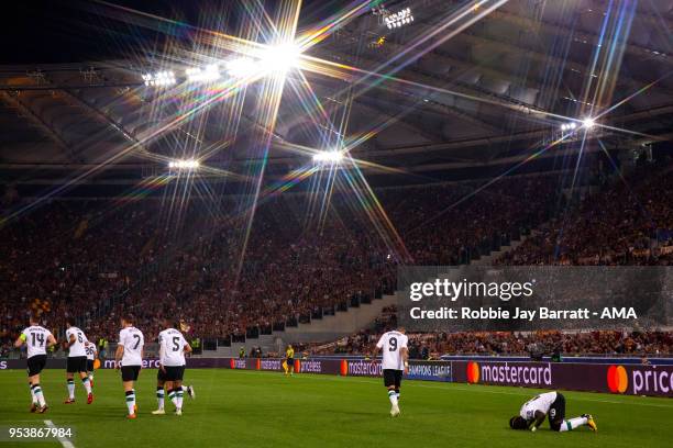 Sadio Mane of Liverpool celebrates after scoring a goal to make it 0-1 during the UEFA Champions League Semi Final Second Leg match between A.S. Roma...
