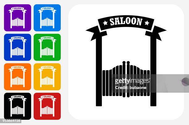 illustrations, cliparts, dessins animés et icônes de saloon icône carrée bouton set - saloon