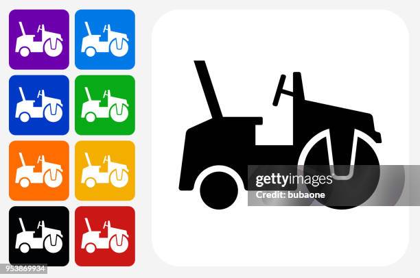 steamroller icon square button set - steam roller stock illustrations