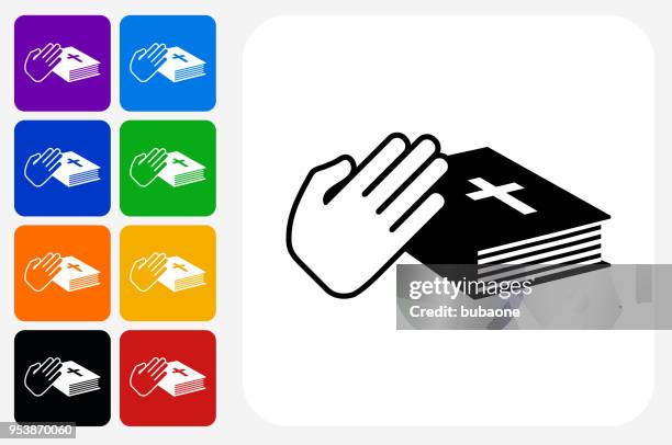 oath icon square button set - taking pledge stock illustrations