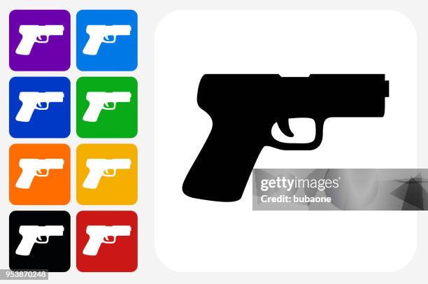 gun icon square button set - prisoner orange stock illustrations