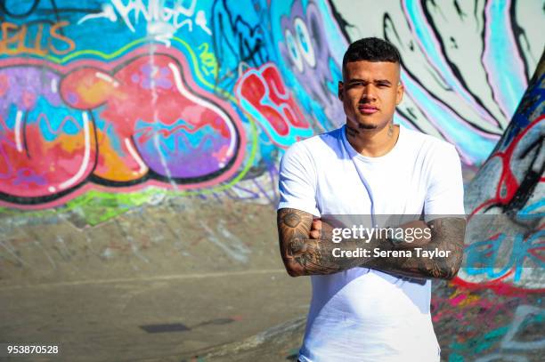 Kenedy poses for photos during a photoshoot at Exhibition Park on April 20 in Newcastle upon Tyne, England.