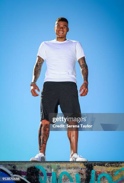 Kenedy poses for photos during a photoshoot at Exhibition Park on April 20 in Newcastle upon Tyne, England.