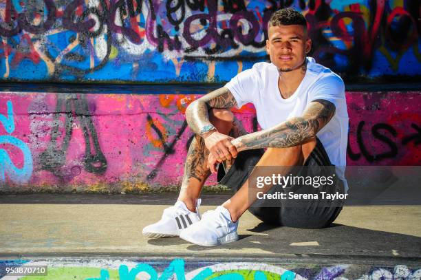 Kenedy poses for photos during a photoshoot at Exhibition Park on April 20 in Newcastle upon Tyne, England.