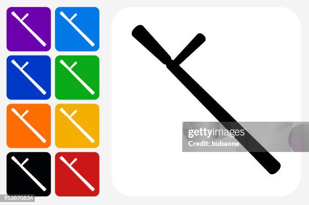 baton icon square button set - prisoner orange stock illustrations