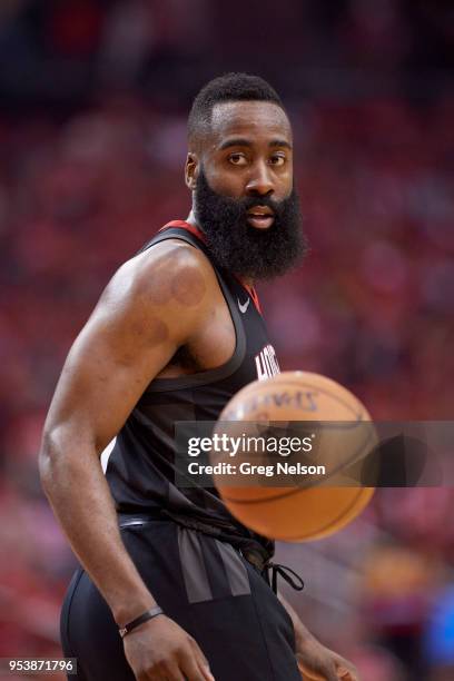 Houston Rockets James Harden during game vs Minnesota Timberwolves at Toyota Center. Game 2. Houston, TX 4/18/2018 CREDIT: Greg Nelson