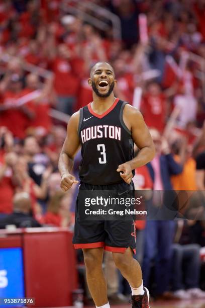 Houston Rockets Chris Paul victorious during game vs Minnesota Timberwolves at Toyota Center. Game 2. Houston, TX 4/18/2018 CREDIT: Greg Nelson
