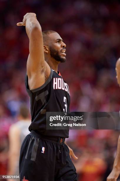 Houston Rockets Chris Paul victorious during game vs Minnesota Timberwolves at Toyota Center. Game 2. Houston, TX 4/18/2018 CREDIT: Greg Nelson