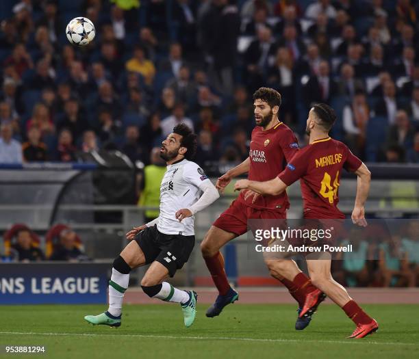 Mohamed Salah of Liverpool with Kostas Manolas during the UEFA Champions League Semi Final Second Leg match between A.S. Roma and Liverpool at Stadio...