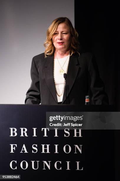 Sarah Mower, BFC Ambassador for Emerging Talent, during the British Fashion Council Initiative Announcement held at The May Fair Hotel on May 2, 2018...