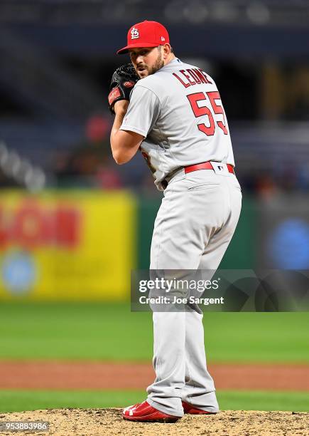 Dominic Leone of the St. Louis Cardinals pitches during the game against the Pittsburgh Pirates at PNC Park on April 28, 2018 in Pittsburgh,...