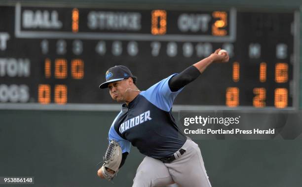 Portland Sea Dogs vs. The Trenton Thunder baseball game. Trenton starting pitcher Justus Sheffield pitched a strong game against the Sea Dogs.