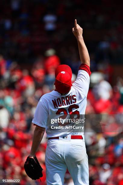 Bud Norris of the St. Louis Cardinals celebrates after closing out the ninth inning against the Chicago White Sox at Busch Stadium on May 2, 2018 in...