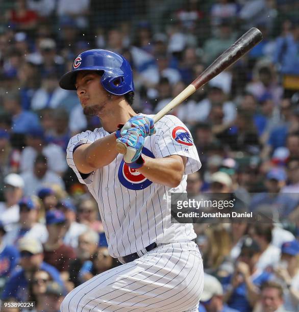 Yu Darvish of the Chicago Cubs bats against the Colorado Rockies in the 3rd inning at Wrigley Field on May 2, 2018 in Chicago, Illinois.