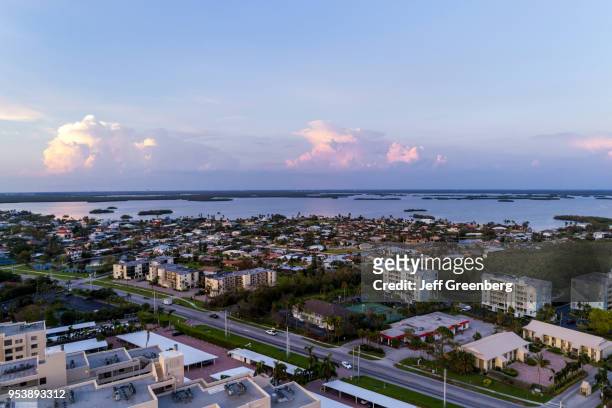 Florida, Fort Myers Beach, Estero Island, Estero Boulevard, aerial view residential apartment buildings.
