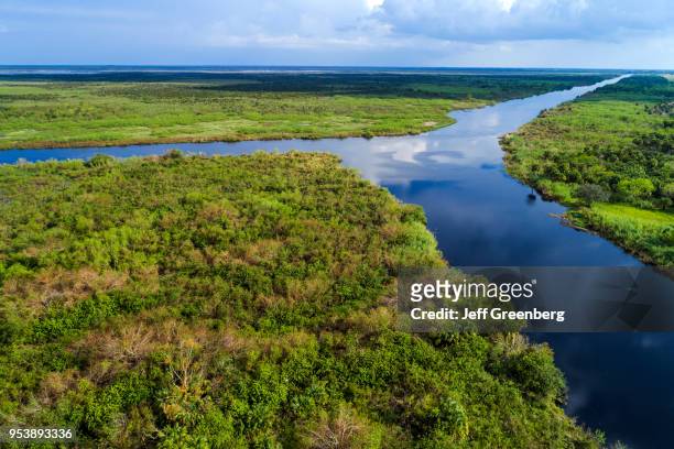 Florida, Lakeport, highway canal, Lake Okeechobee, aerial view.