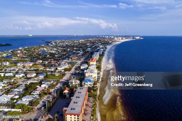 Florida, Fort Myers Beach, Estero Island, Ostego Bay, aerial view residential apartment buildings.