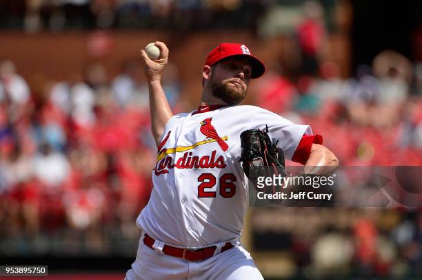 Bud Norris of the St. Louis Cardinals pitches during the ninth inning against the Chicago White Sox at Busch Stadium on May 2, 2018 in St Louis,...