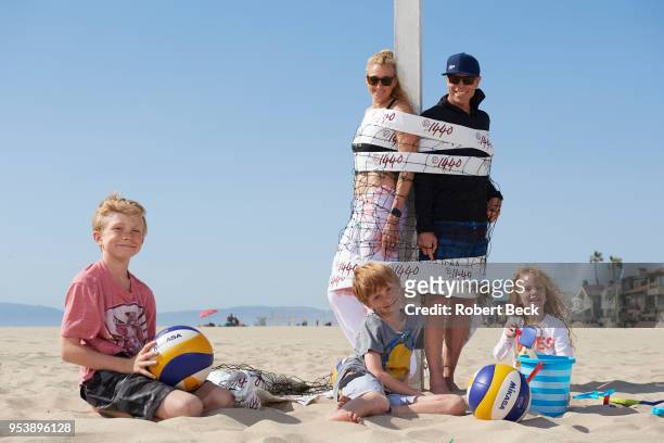 Portrait of USA Olympic gold medalist Kerri Walsh Jennings with her husband Casey Jennings and their children Joseph, Sundance, and Scout during...