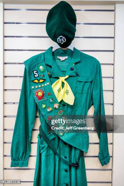 Georgia, Savannah, Juliette Gordon Low Historic District, Girl Scouts uniform, badges display.