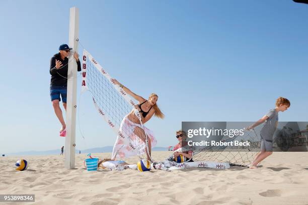 Portrait of USA Olympic gold medalist Kerri Walsh Jennings with her husband Casey Jennings and their children Joseph, Sundance, and Scout during...