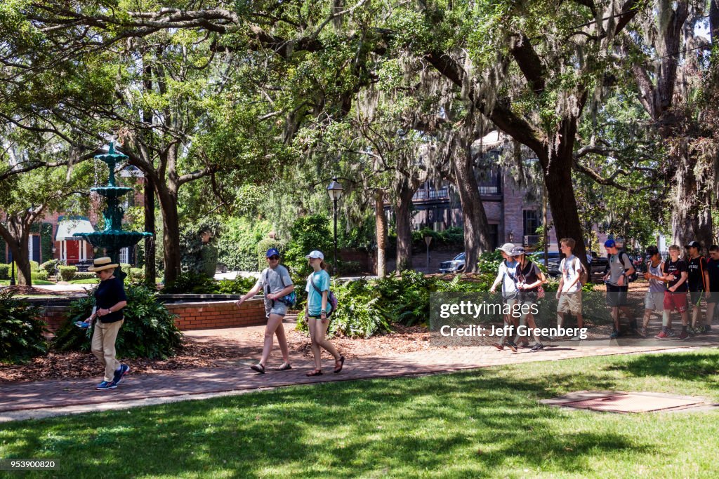 Georgia, Savannah, historic district, Lafayette Square, student, class field trip in park