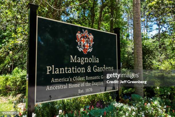 South Carolina, Charleston, Magnolia Plantation and Gardens entrance sign.