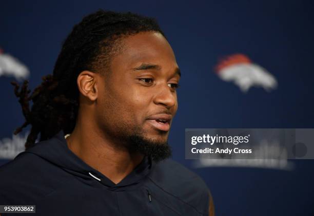 Denver Broncos cornerback Bradley Roby talks about the upcoming season during a press conference at Dove Valley May 02, 2018.