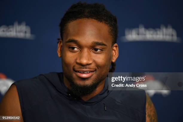 Denver Broncos cornerback Bradley Roby talks about the upcoming season during a press conference at Dove Valley May 02, 2018.