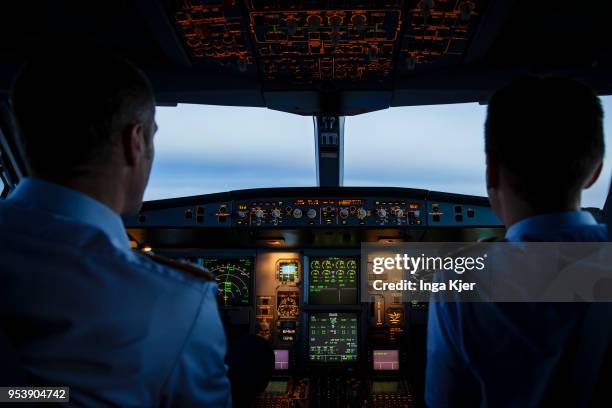 May 02: Two pilots fly an airplane to Addis Ababa, on May 02, 2018 in Addis Ababa, Ethiopia. Maas is on a three day trip to Ethiopia and Tanzania to...