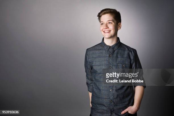 studio portraits of non-binary androgynous looking person - androgynous stock pictures, royalty-free photos & images