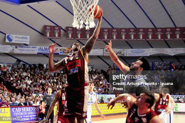 Edgar Sosa and Stefano Tonut of Umana competes with Brian Sacchetti of Germani during the LBA Legabasket of Serie A match between Reyer Umana Venezia...