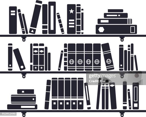 illustrazioni stock, clip art, cartoni animati e icone di tendenza di libri su una libreria - mensola per libri