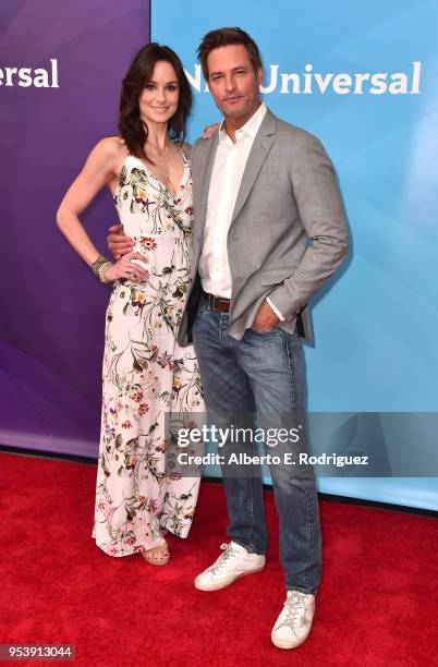 Actors Sarah Wayne Callies and Josh Holloway attend NBCUniversal's Summer Press Day 2018 at The Universal Studios Backlot on May 2, 2018 in Universal...