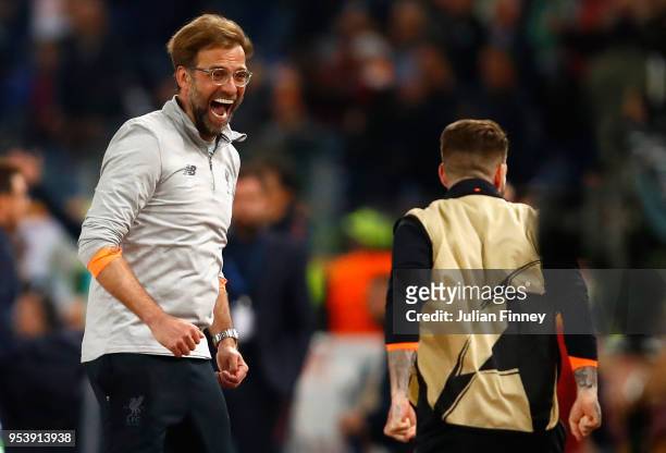 Jurgan Klopp manager of Liverpool celebrates after the full time whistle during the UEFA Champions League Semi Final Second Leg match between A.S....