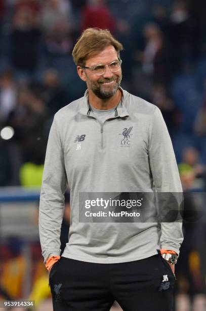 Jurgen Klopp during the UEFA Champions League semifinal match between AS Roma and FC Liverpool at the Olympic stadium on may 02, 2018 in Rome, Italy.