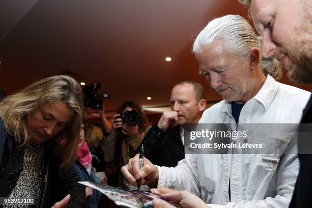 Actor Patrick Duffy signs autographs before Q&A as part of Series Mania Lille Hauts de France festival day 6 photocall on May 2, 2018 in Lille,...