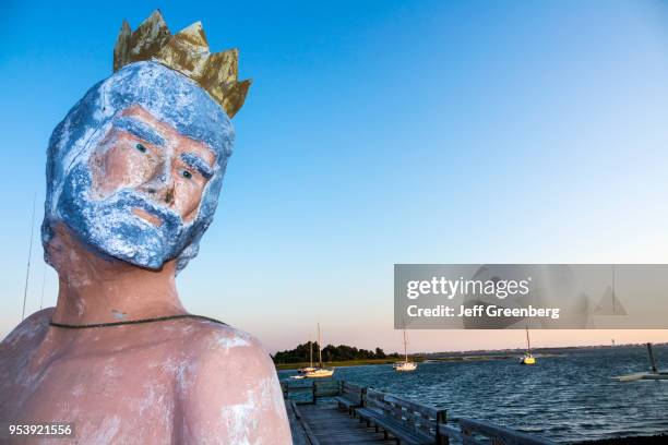 North Carolina, Morehead City, Bogue Sound, Olympus Dive Center, Poseidon statue and pier.